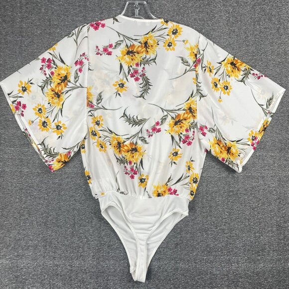 Express Bodysuit Womens Size XS Faux Wrap Boho Flowy Sheer Hippie Floral Office - Picture 6 of 10